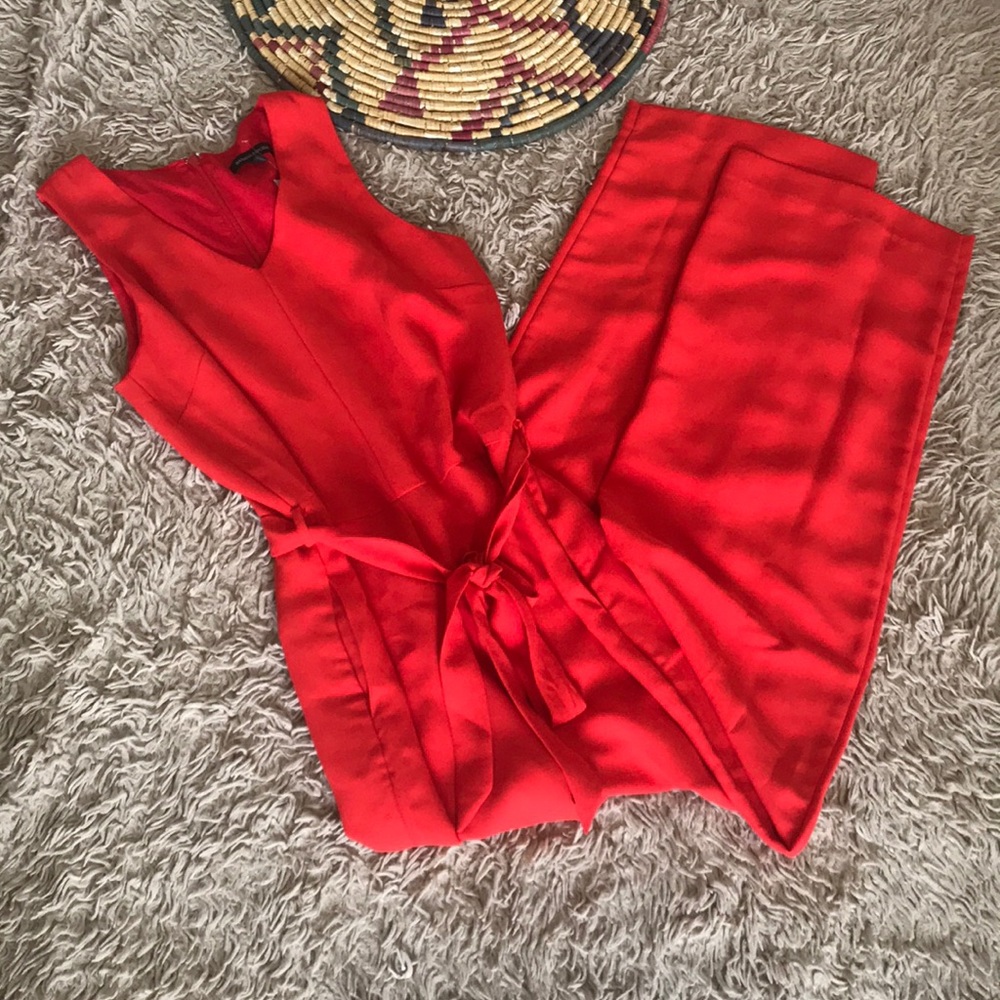 Banana Republic V-Neck Belted Jumpsuit Poster Red